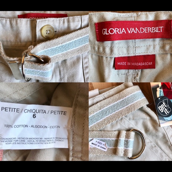 NEW GLORIA VANDERBILT Capri Pants w/ Belt Size 6 Petite Tan Women’s - Picture 5 of 14